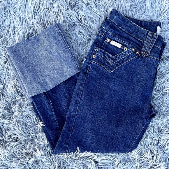 Y2K Vintage Baby Phat Wide Cuff Low Rise Capri Denim Jeans Gold Cats Juniors 9 - Picture 1 of 10